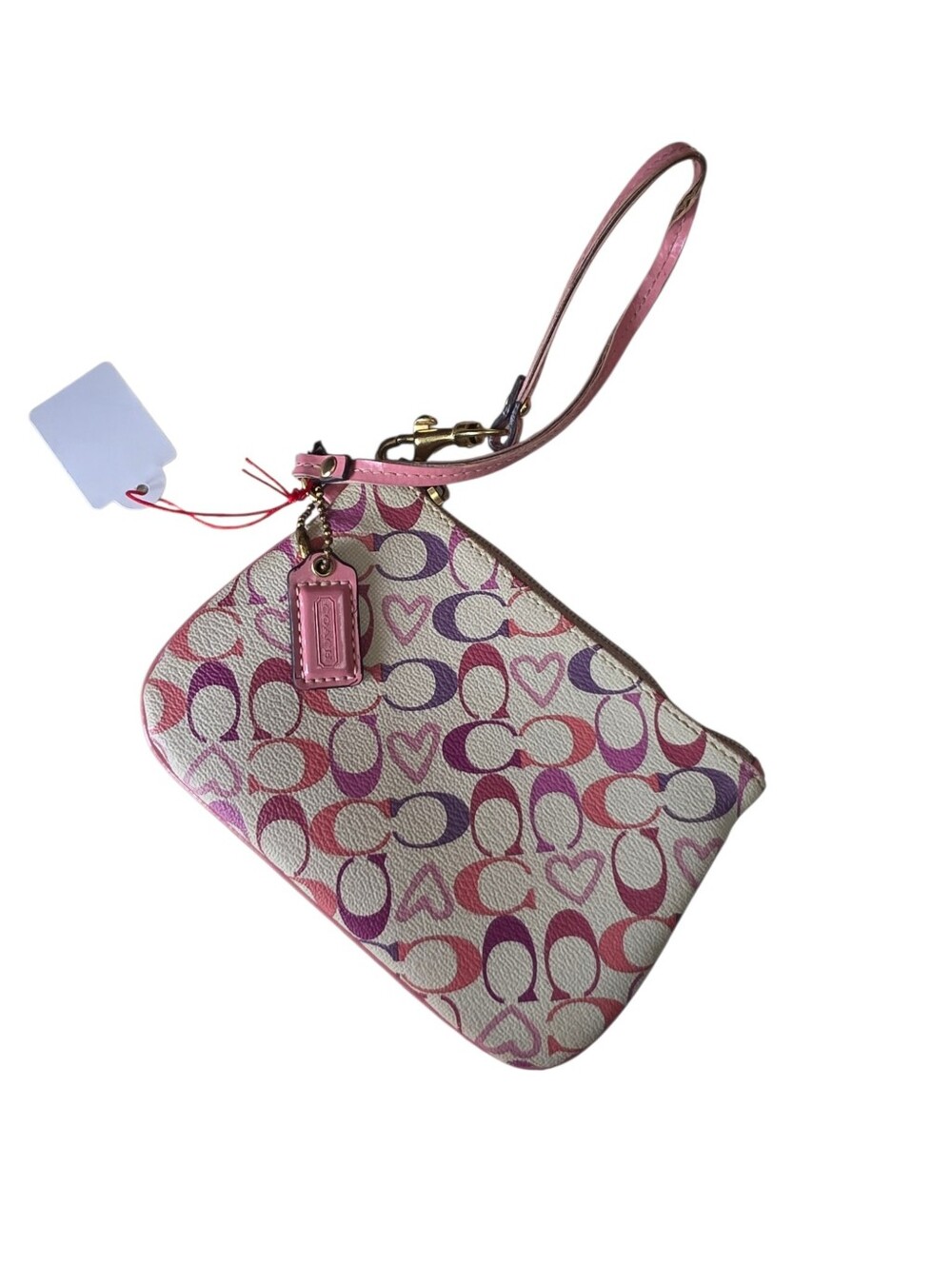 Little Coach Wristlet Pink And White Signature